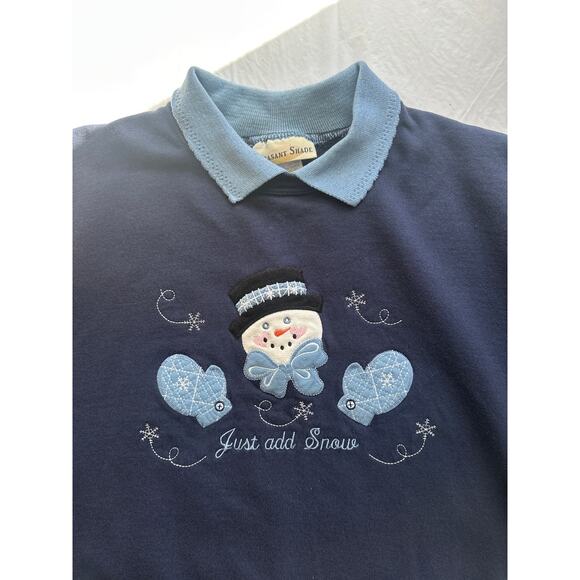 Vintage Double Collar Navy Blue Snowman Christmas Holiday Crewneck Sweatshirt XL - Picture 4 of 8